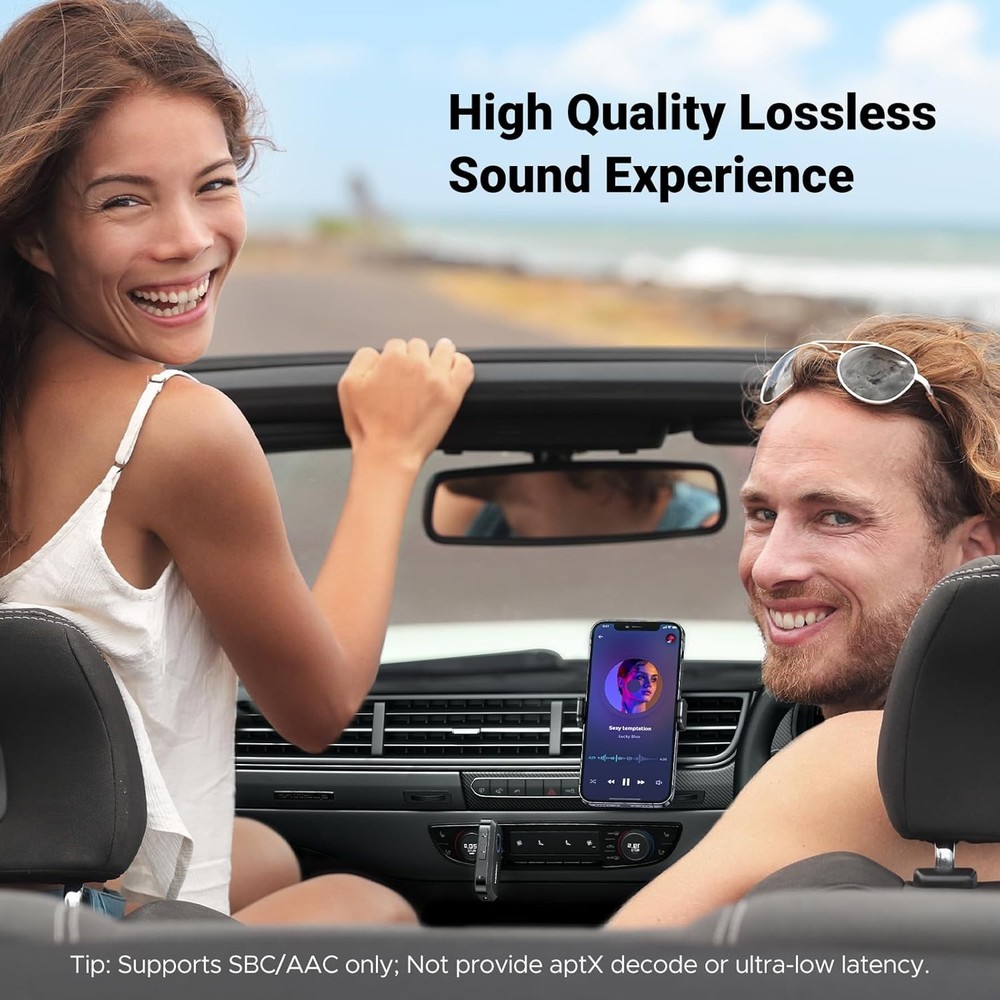 Bluetooth 5.4 Car Adapter - Hands-Free Calling & Noise Cancelling - 15H Battery