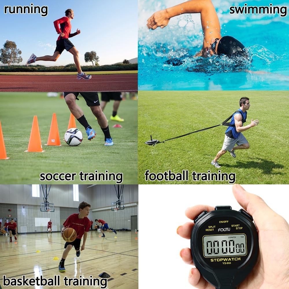 FCXJTU Digital Simple Stopwatch Timer, No Bells, Alarm, Basic Black