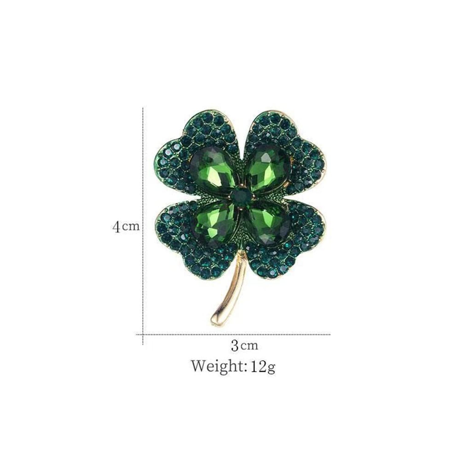 Rhinestone Green Clover Leaf Brooch Pin for Women Girls Unisex Gold Plated Vi...