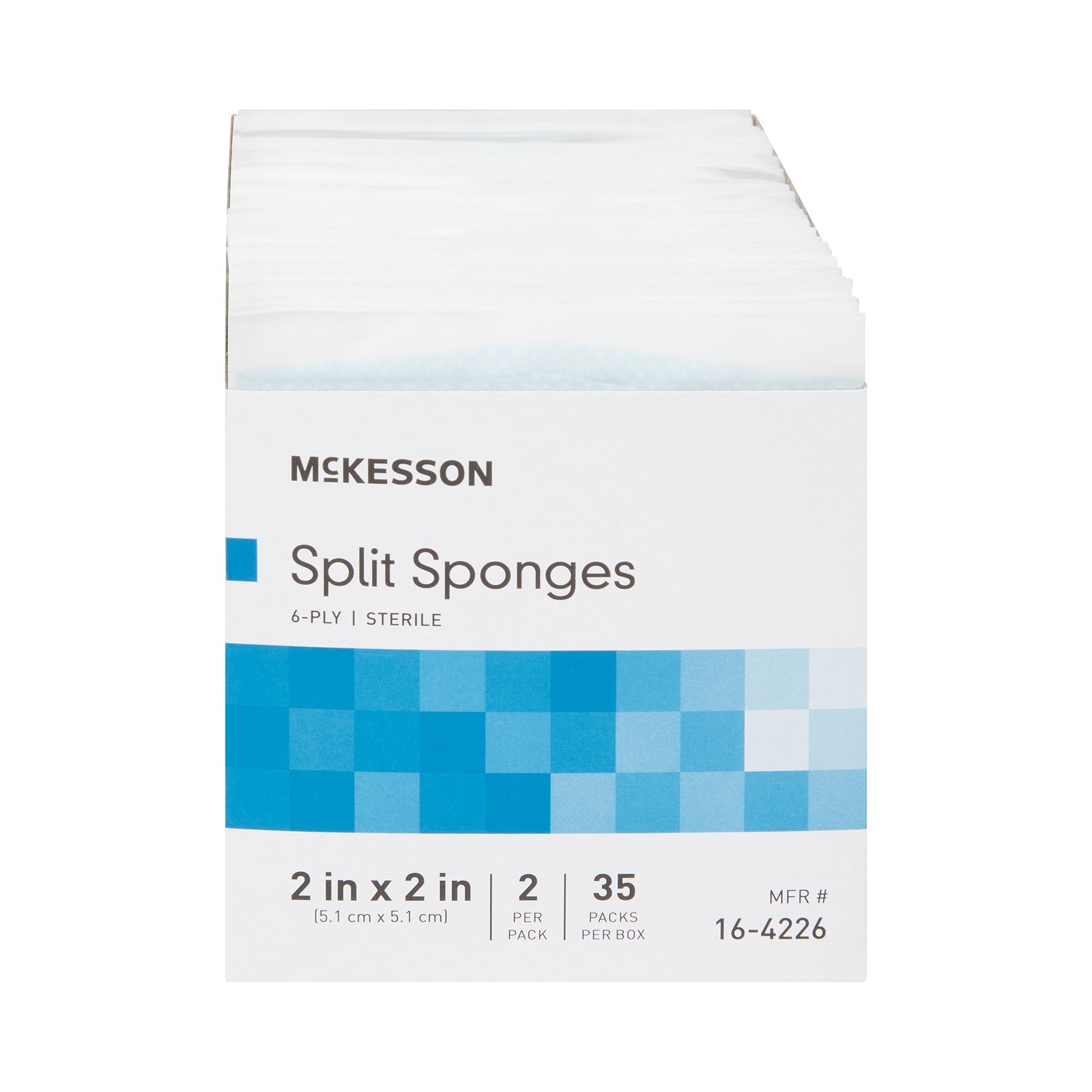McKesson 6-Ply I.V. Drain Split Sponges Gauze Dressing Sterile 2 X 2" 70 Ct