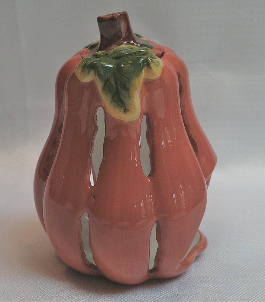 Glazed Ceramic Pumpkin Tealight/Candle Holder with Cutouts & Tealight Shown