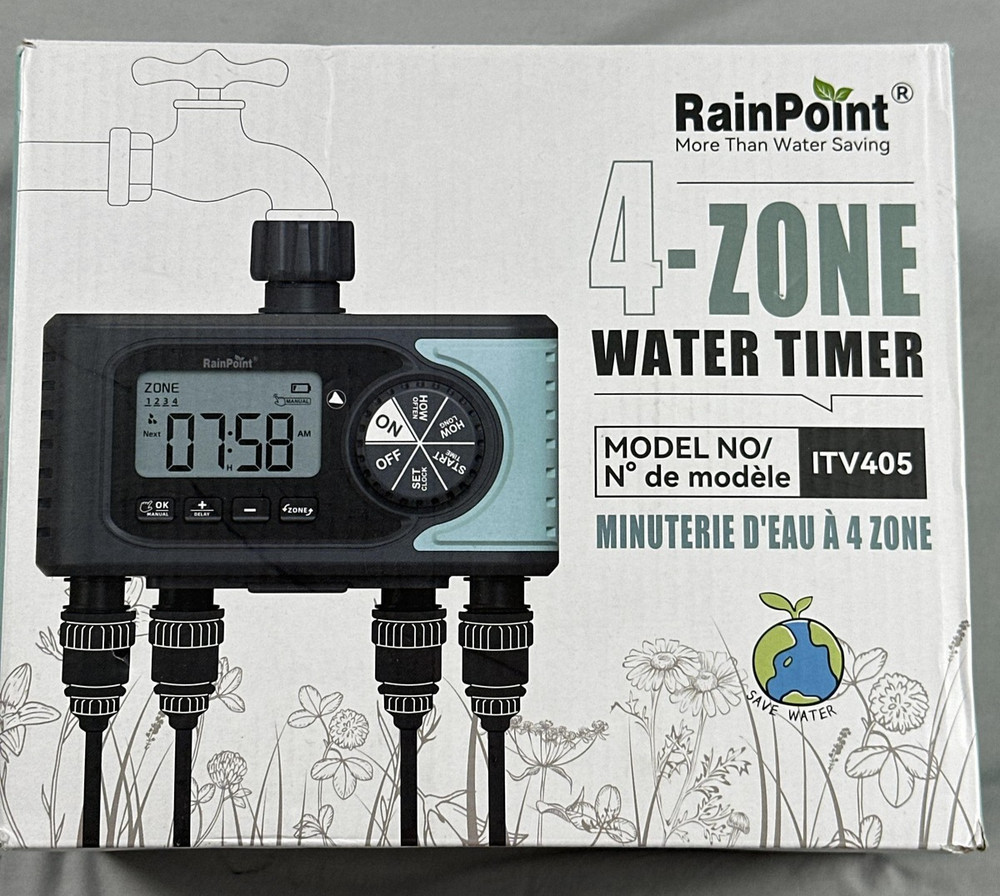 RainPoint 4-Zone Water Timer ITV405 Digital Hose Faucet Irrigation Controller