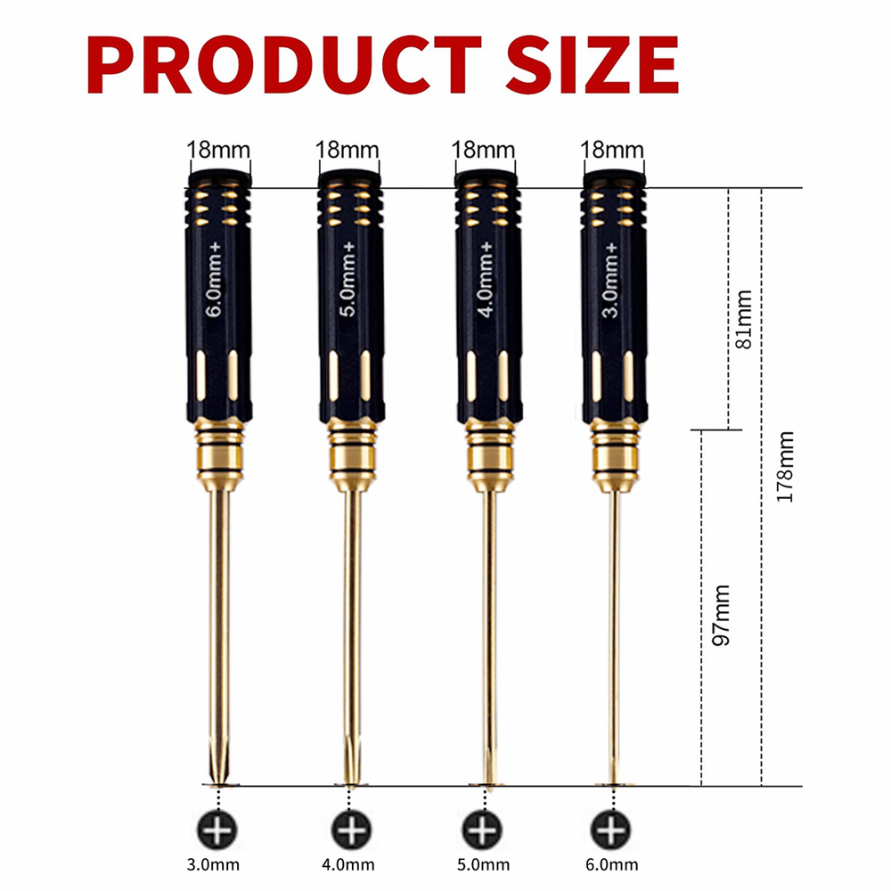 Phillips-Head Screwdriver Set Titanium Nitride Coated Repair Tools Kit(4PCS)