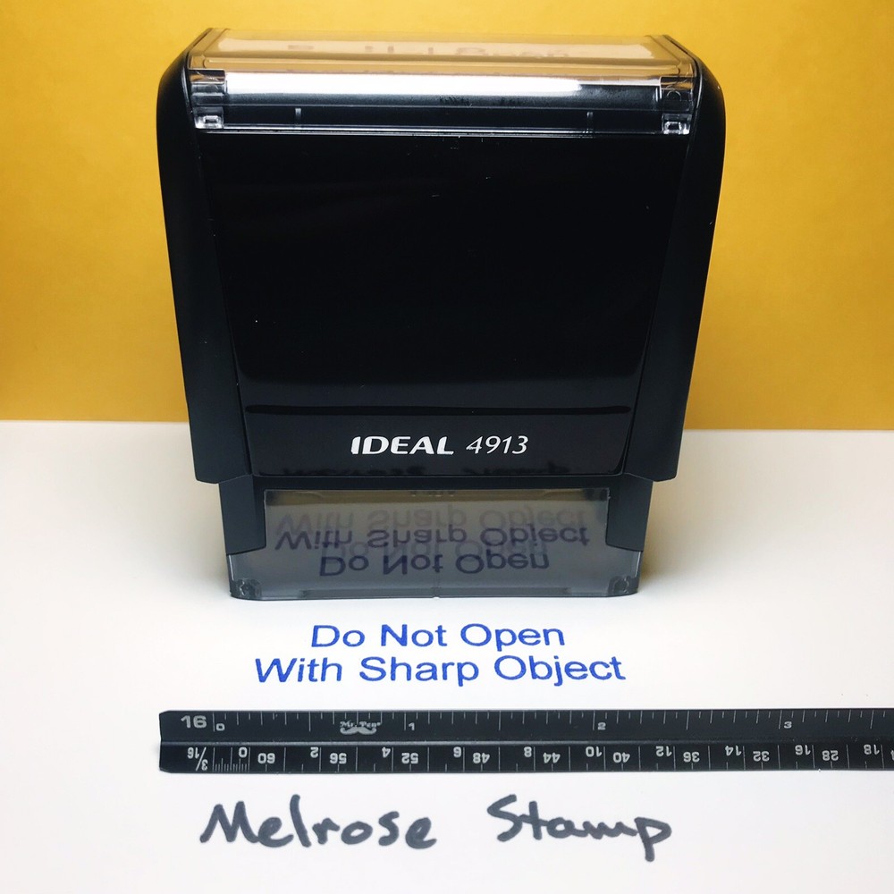 Do Not Open With Sharp Object Rubber Stamp Blue Ink Self Inking Ideal 4913