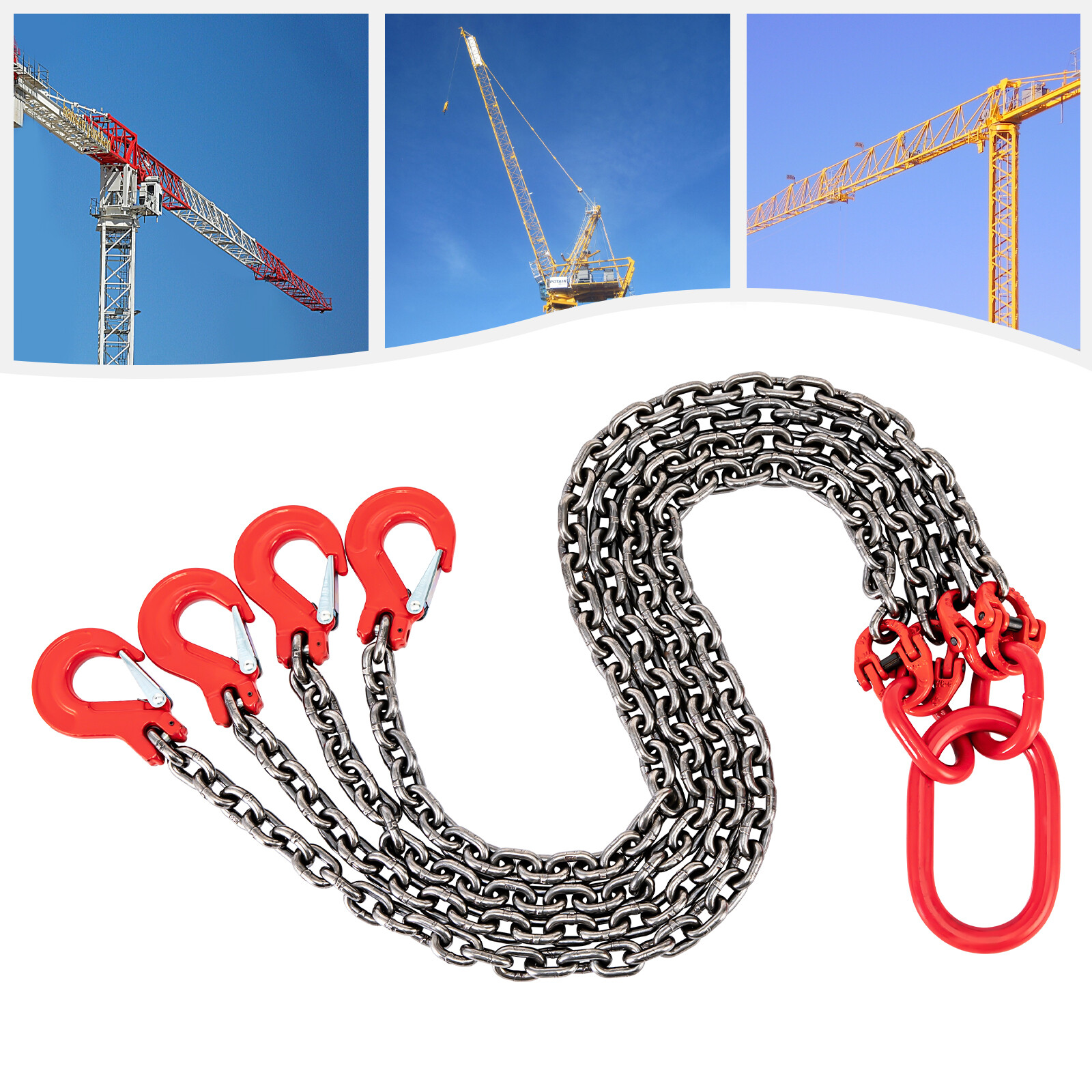 5Ton Chain Sling 5/16" in 4 Legs with Sling Hooks G80 Lifting Chain Sling Red
