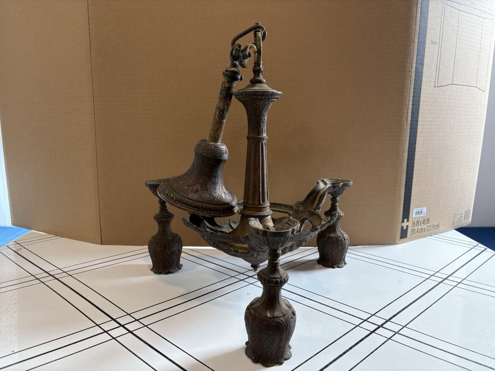 Art Deco Style 3 Light Chandelier Cast Bronze  Needs To Requiring