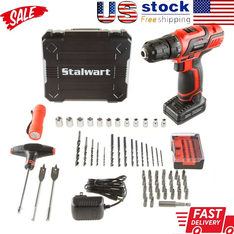 65-Pc Cordless Drill Set with Lithium-Ion Battery and Storage Carry Case