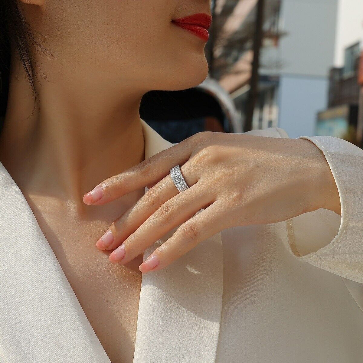 Wedding Band Ring 925 Sterling Silver Great Gift for Women REAL VVS1 Moissanite