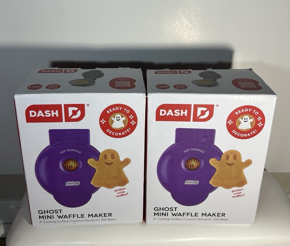 Dash Ghost Mini Waffle Maker Purple 4” Nonstick Halloween
