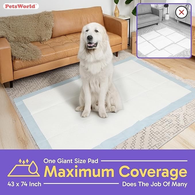 PETSWORLD Premium Extra Large Dog Pee Pads (43" x 74")Jumbo Puppy Training Pads