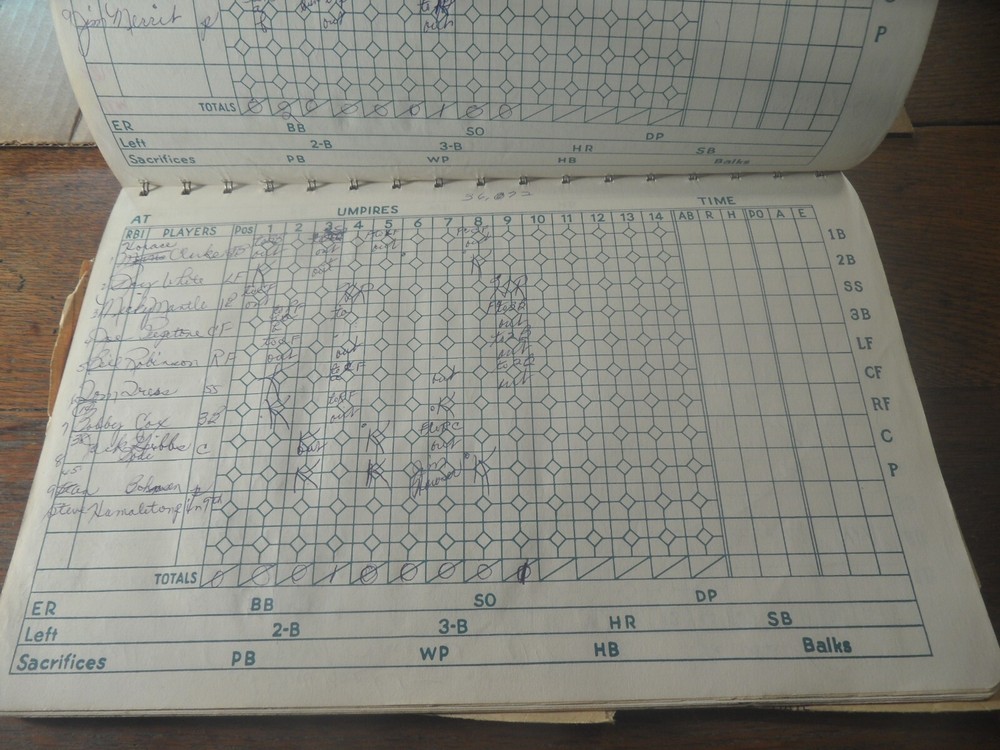9A-8 1968 Minnesota Twins 3rd base coach scorebook