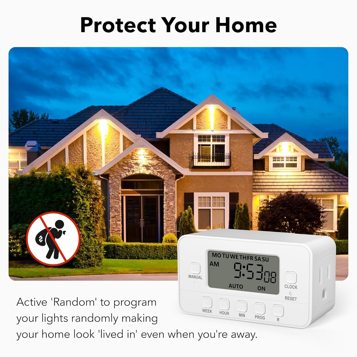 BN-LINK 7-Day Heavy Duty Digital Timer with Dual Outlet, LCD Display 3-Prong