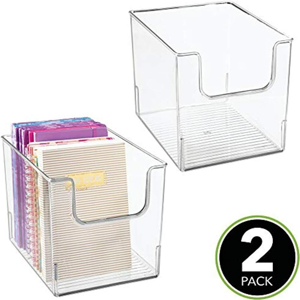 MDesign Plastic Open Front Home Office Storage Bin Container, 2-Pack