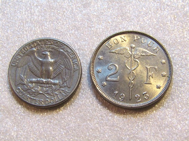 1923 Belgium 2 Francs Coin