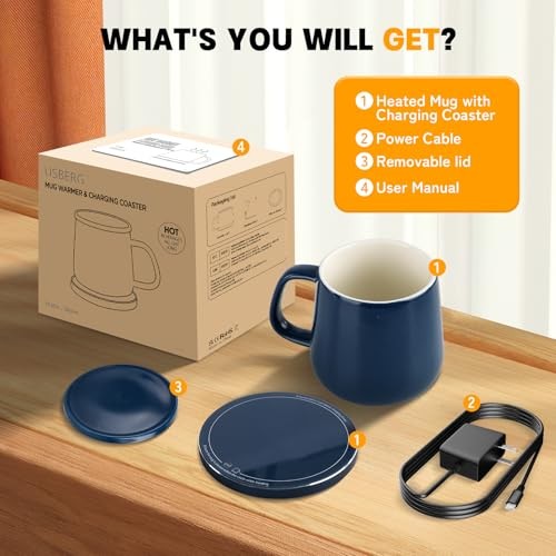 Smart-Warming Ceramic Mug & Plug in 15W Wireless Charger Combo - Keep Navy Blue