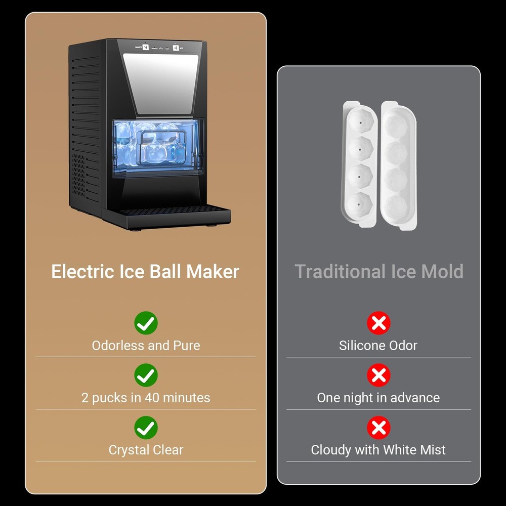 2" Clear Ice Ball Maker Machine 2 pcs in 40 Mins 80 pcs/Day Sphere Ice Maker ...