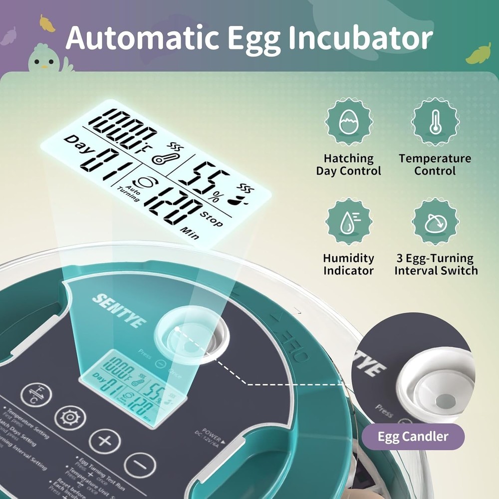 Digital Large Egg Incubator with LED Display & Adjustable Turner