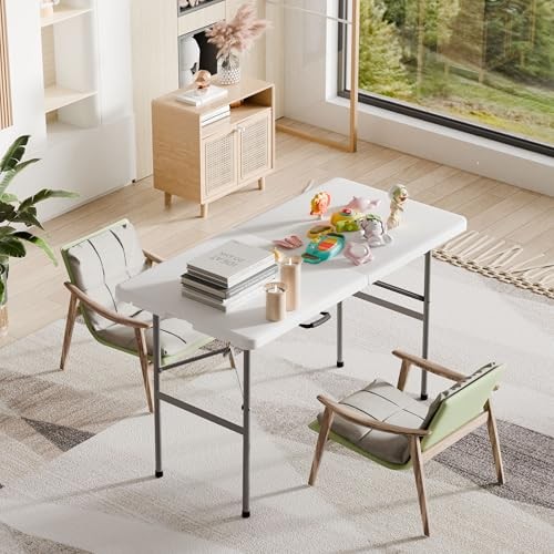 Folding Table Plastic Portable Fold-in-Half Table Heavy Duty for Camping 4 FT