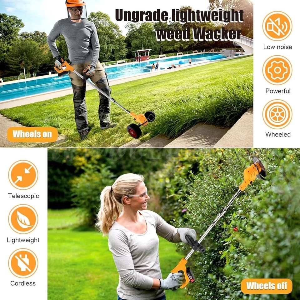 Cordless String Trimmer, Edger WeedWhacker Grass Eater Lawn Cutter w/2* Battery