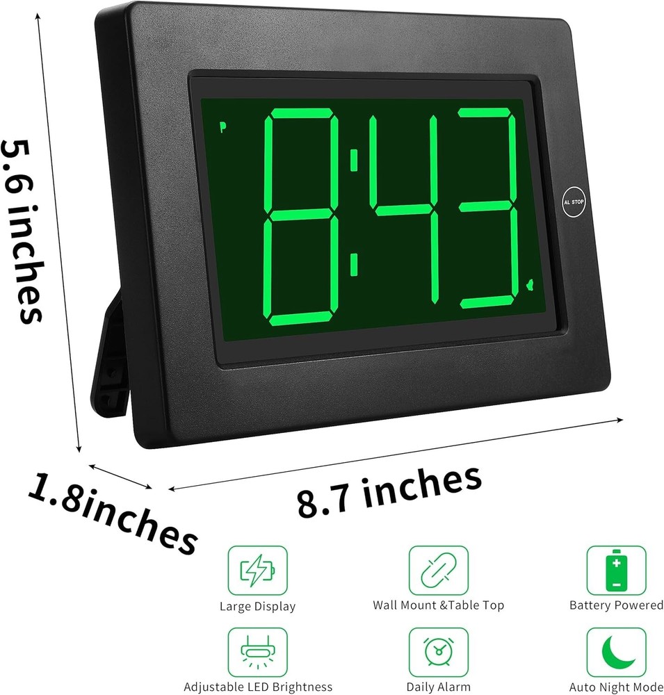 Elegant 3" LED Digital Clock - Battery Operated with Adjustable Brightness