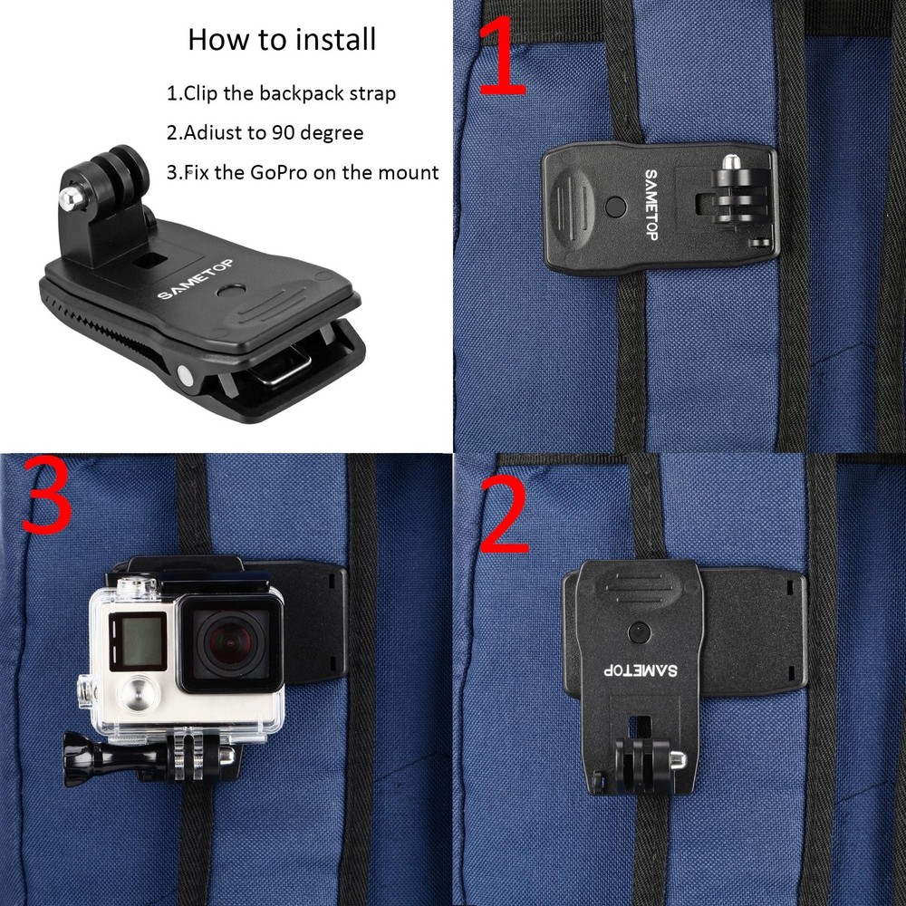 Sametop Backpack Strap Mount Quick Clip 183.55 cubic centimeters, Black