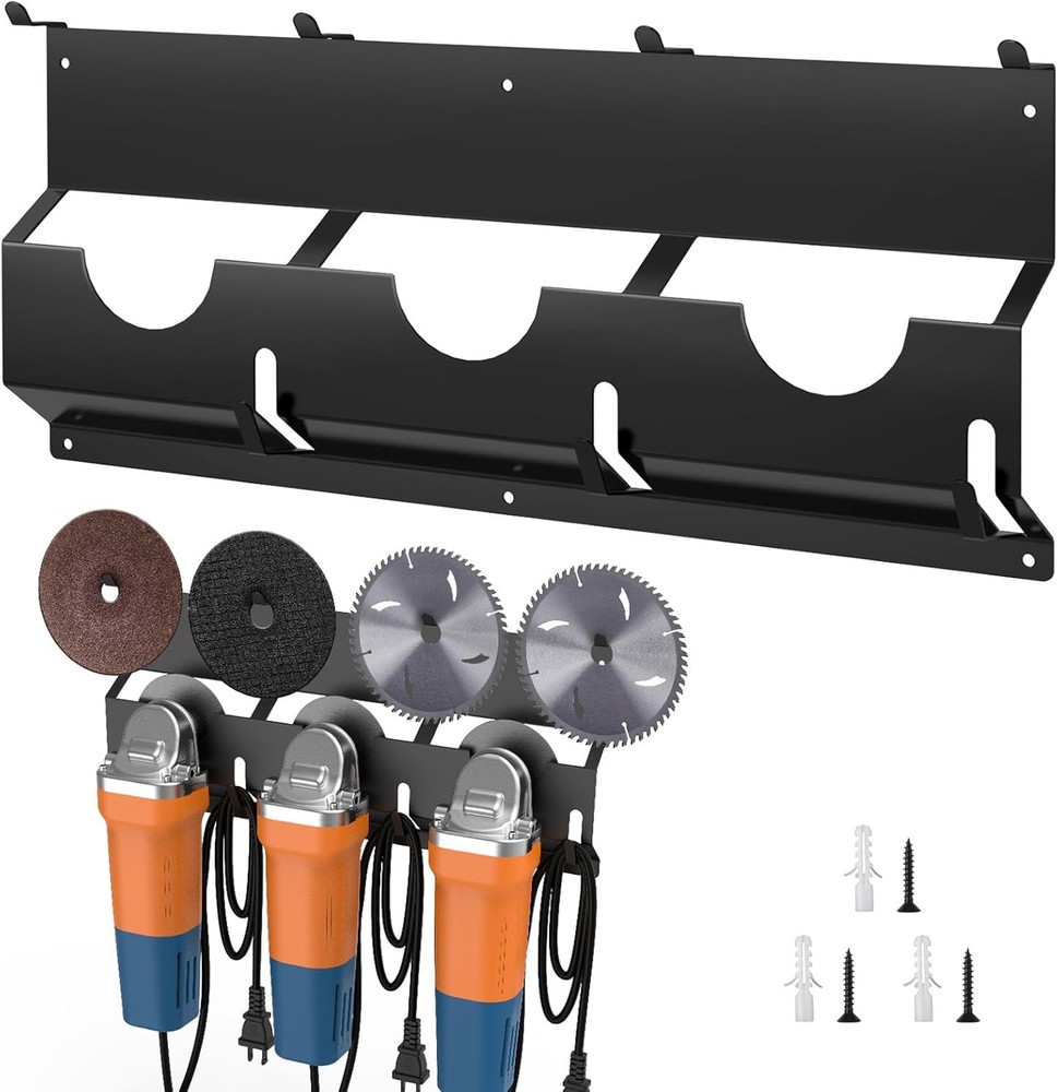 Angle Grinder Holder, Stand with Discs Hook Rack & Cord Black