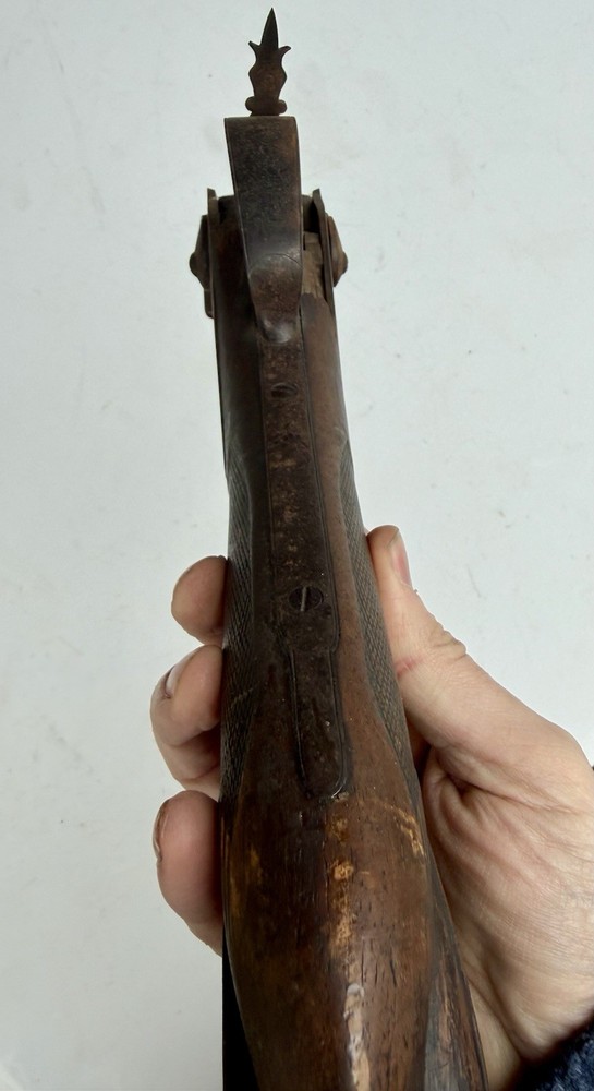 19thC Percussion Cap Muzzle Loading Double Barrel Carved Stock & Trigger PARTS