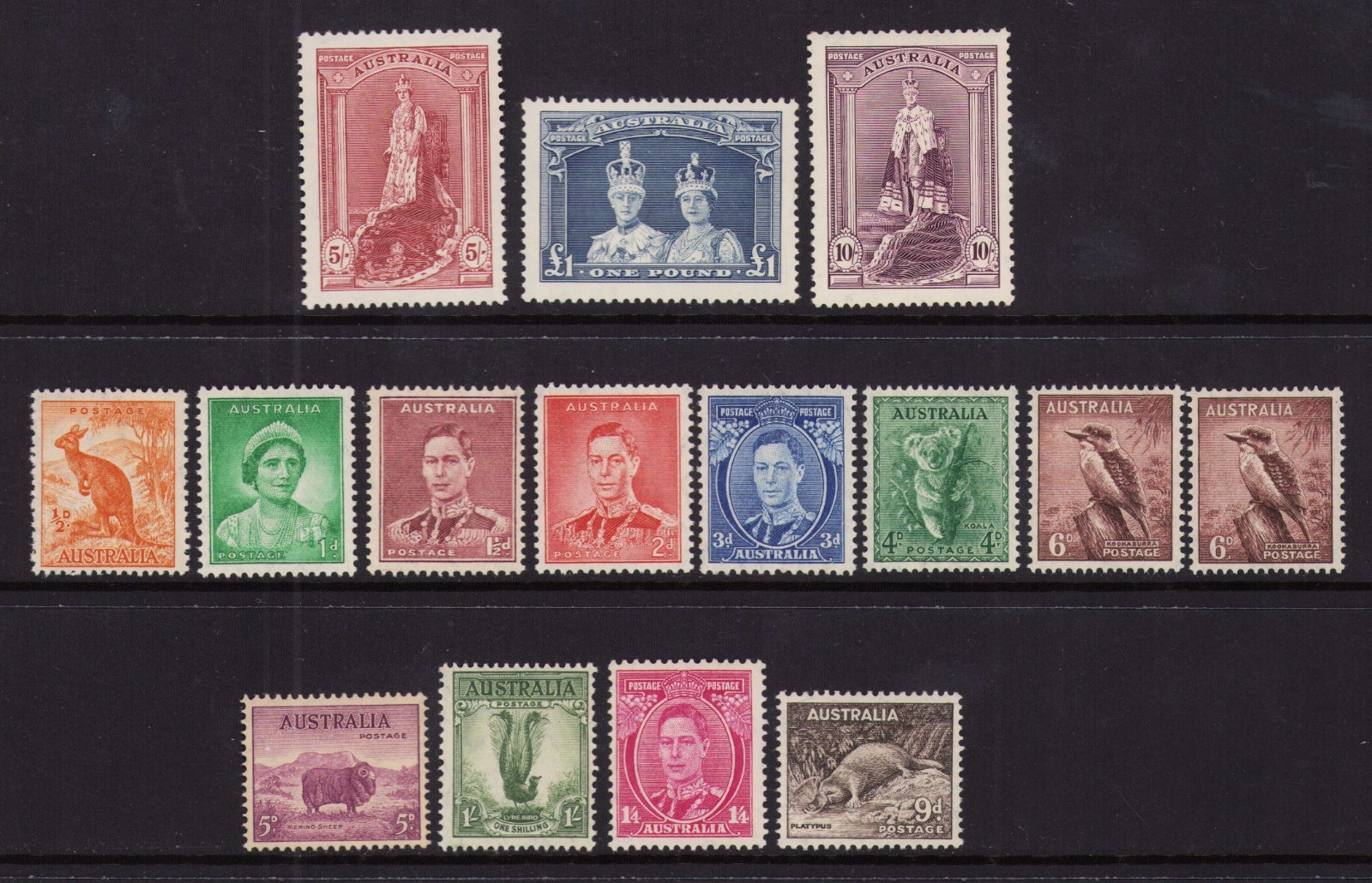 1937-1946 Australia SC 166-179 SG 164-178 w/ Color Variety Set of 15 - MNH OG
