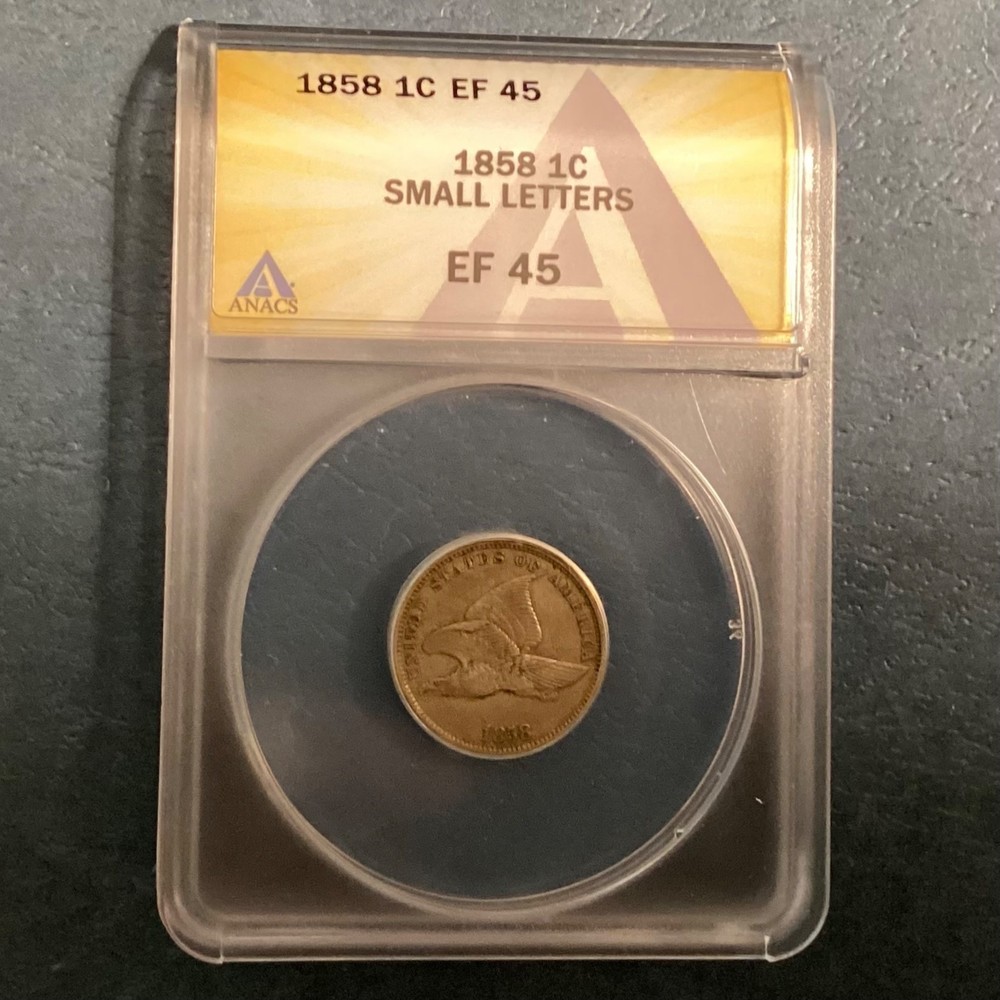 1858 Small Letters US Flying Eagle Cent ANACS EF 45