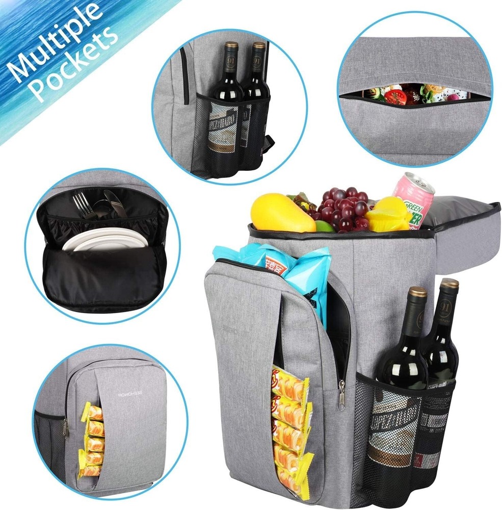 Insulated Cooler Backpack Double Deck Lightweight Waterproof 49L Grey