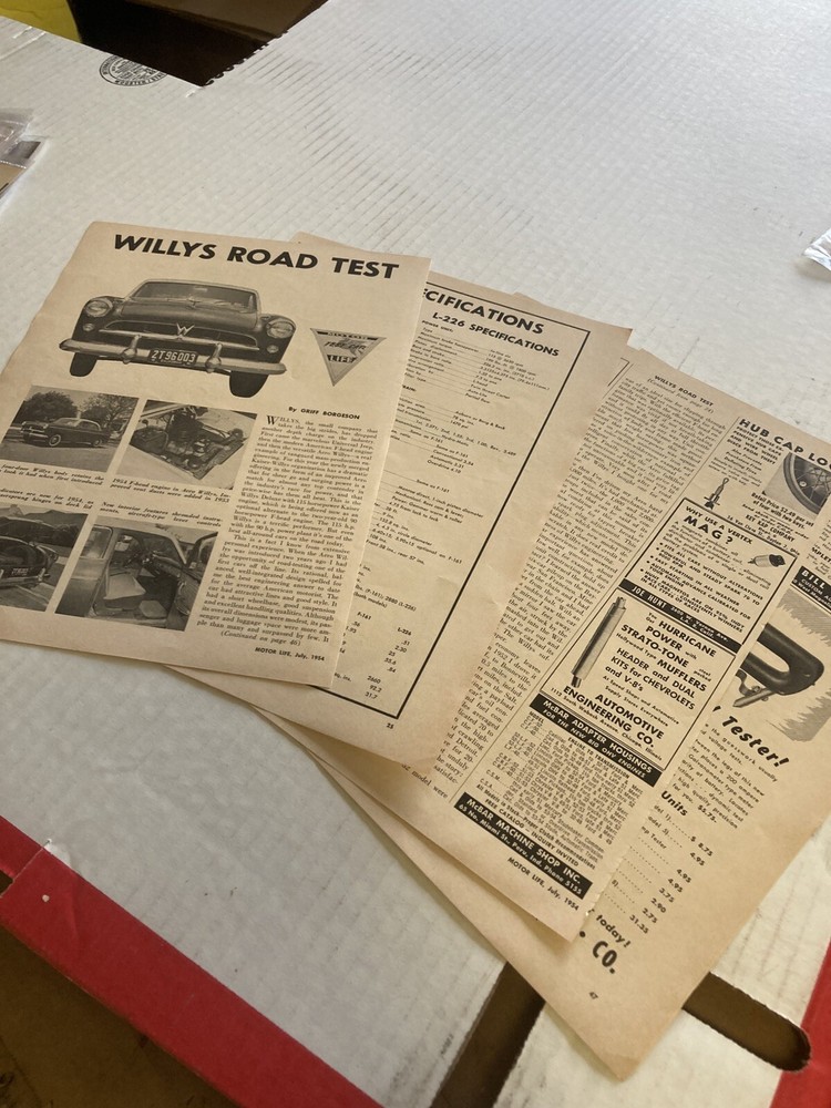 1954 WILLY'S 4 page Details & Spec. included