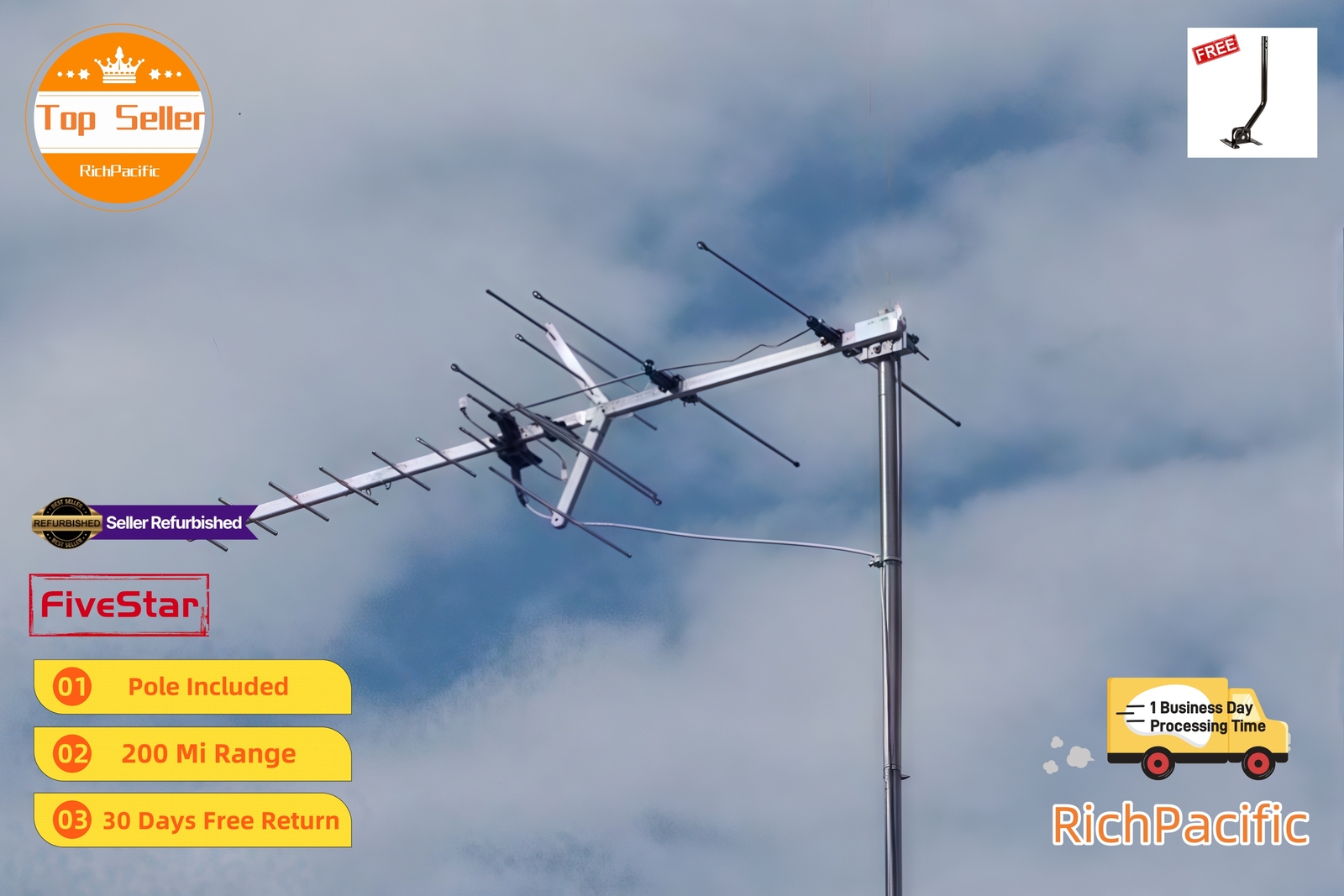 Long Range Yagi HDTV Antenna Outdoor 250 Mile UHF VHF FM Signal Booster