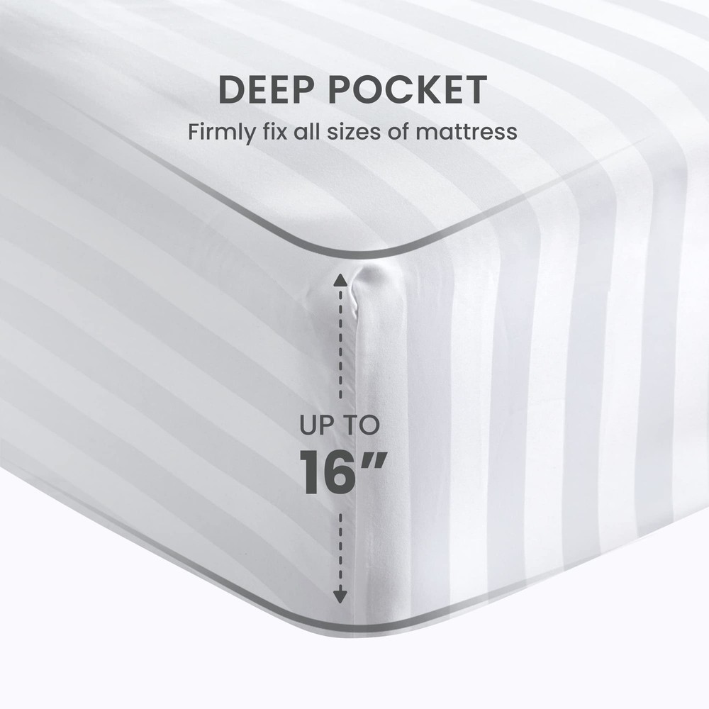 Striped Cooling Sheets Set Full Size - Fitted Flat Sheet & Pillowcase Sets 4 ...