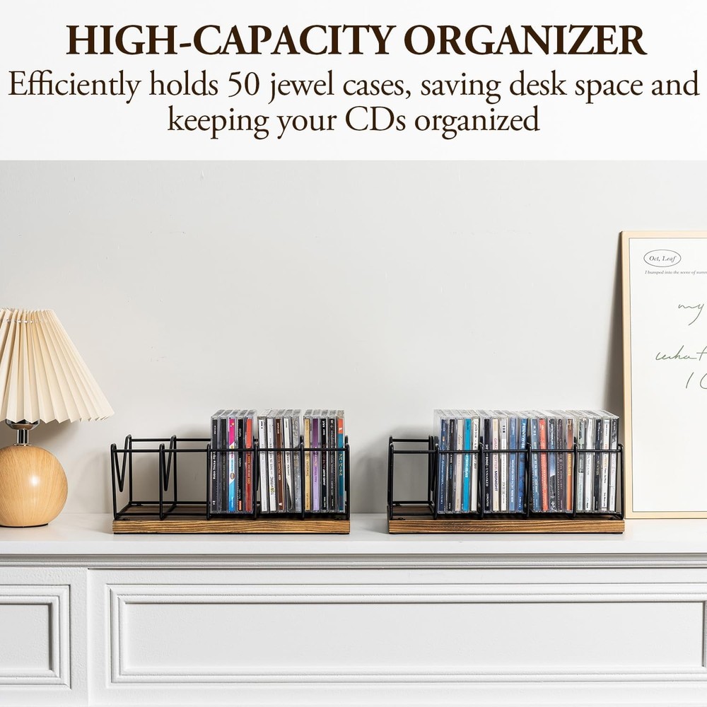 2 Pcs CD Rack Stand Holder DVD Tower Tabletop Compact Disc Case Organizer