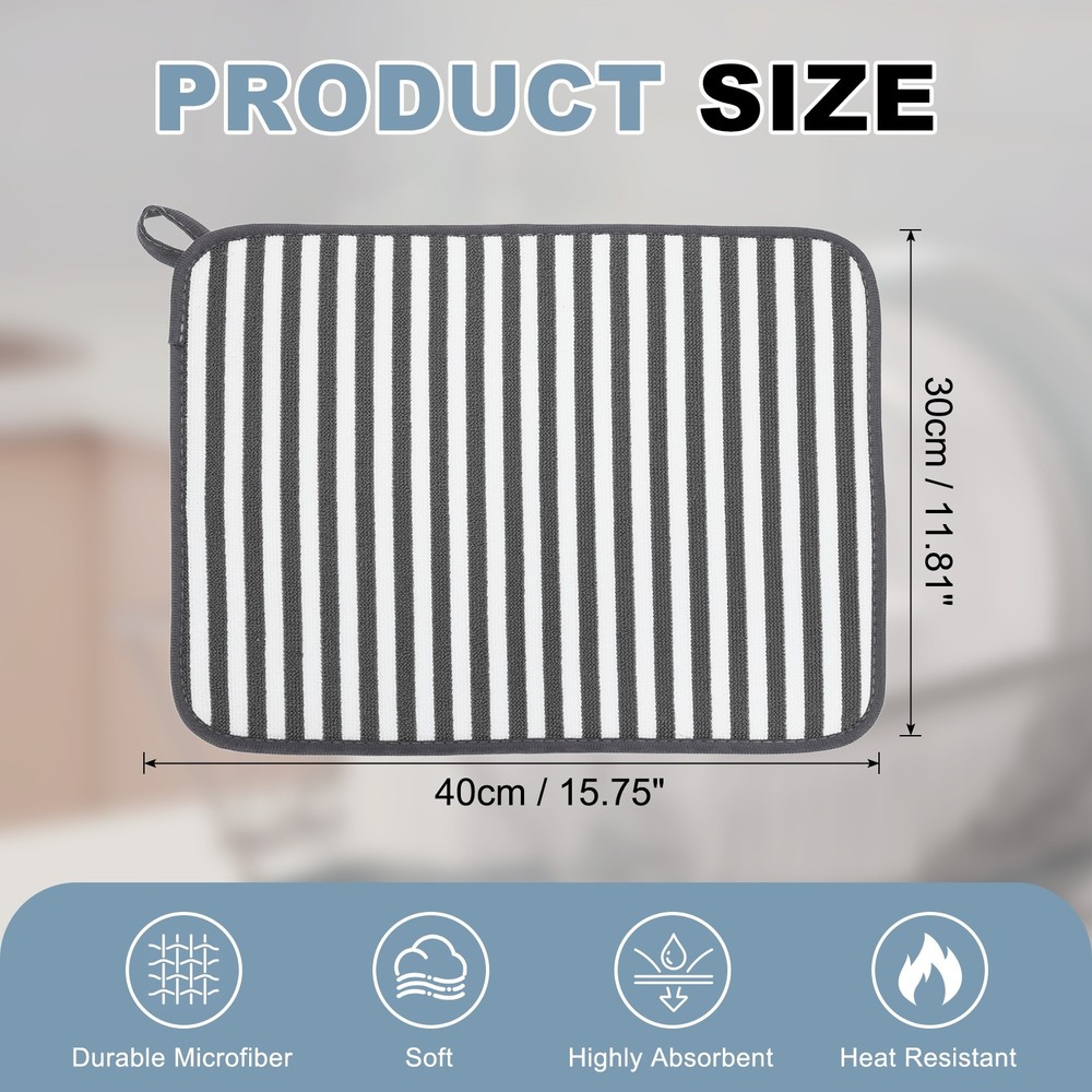 Microfiber Dish Drying Mat,16 x 12 Inch Vertical Stripes Pattern, White