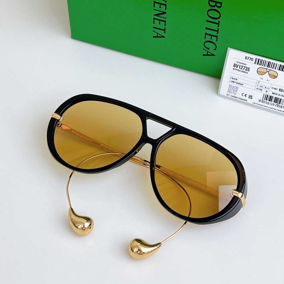 New Bottega Veneta BV1273 Women's Sunglasses Black Frame Yellow Lens Gift Box