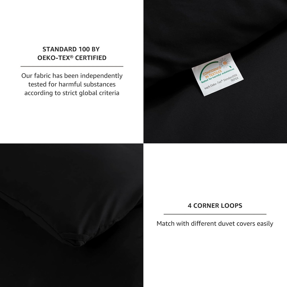 King Size Comforter Set Black, 3 Pieces Solid Comforters King Size Breathable Qu
