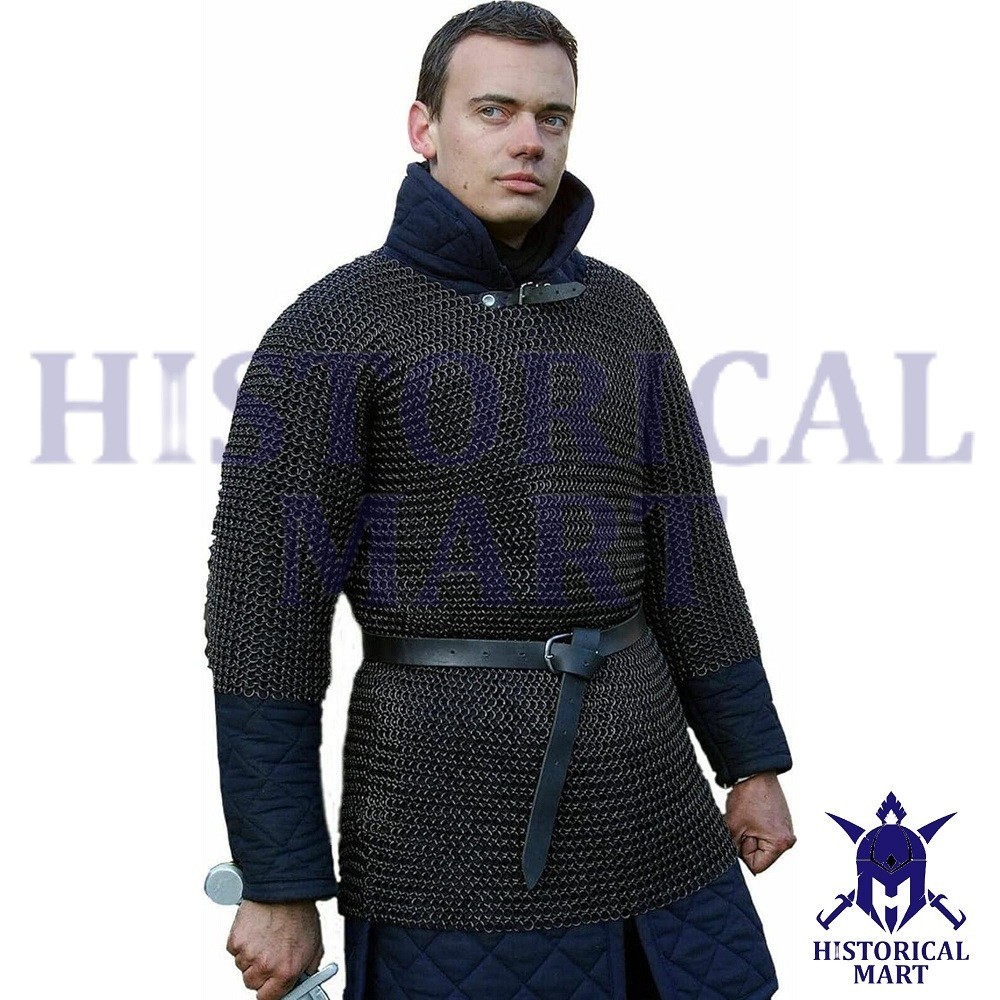 Black Butted-Ring Chainmail Shirt 10mm Mild Steel Short Sleeve Black Finish