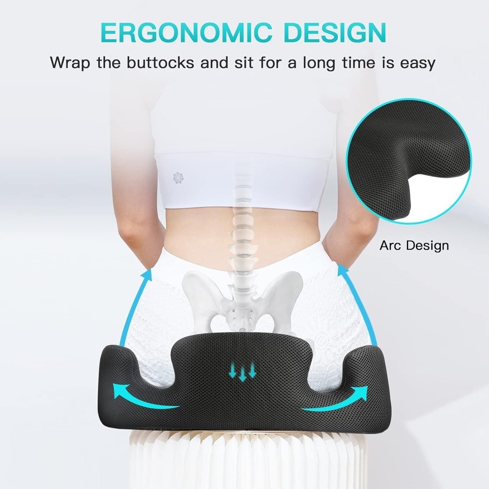 High-Density Memory Foam Seat Cushion for Sciatica Support & Comfort - Portable!