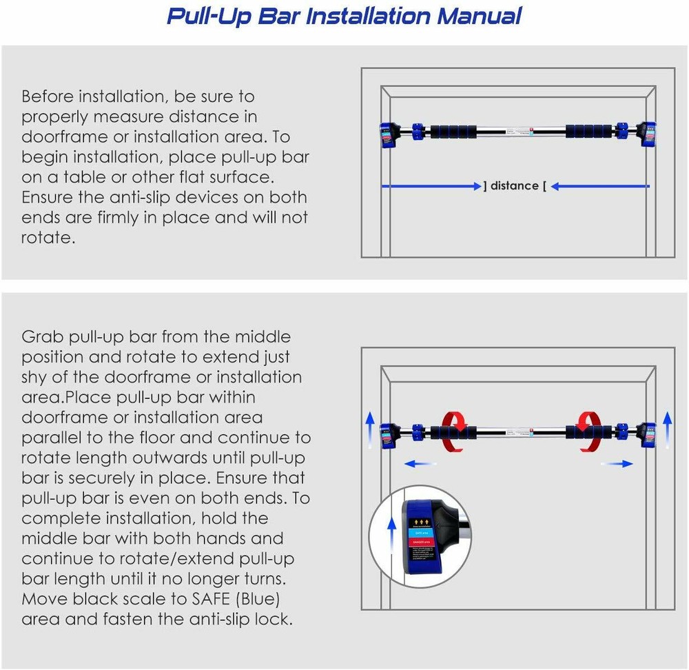 Doeplex Pull Up Bar Door Exercise Workout Bar with 27.6"-35.4'' Adjustable Width