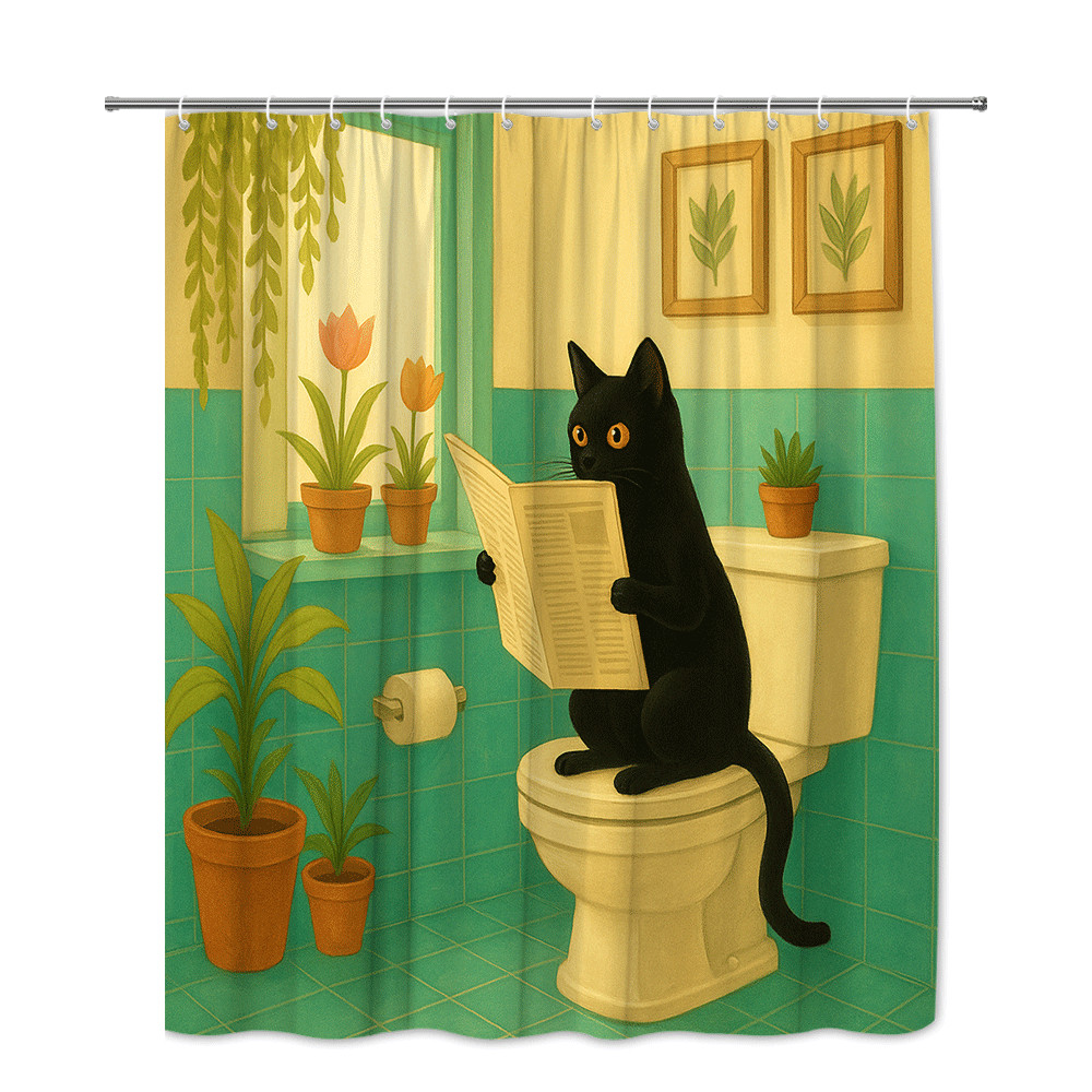 Funny Black Cat Shower Curtain for Bathroom Decor