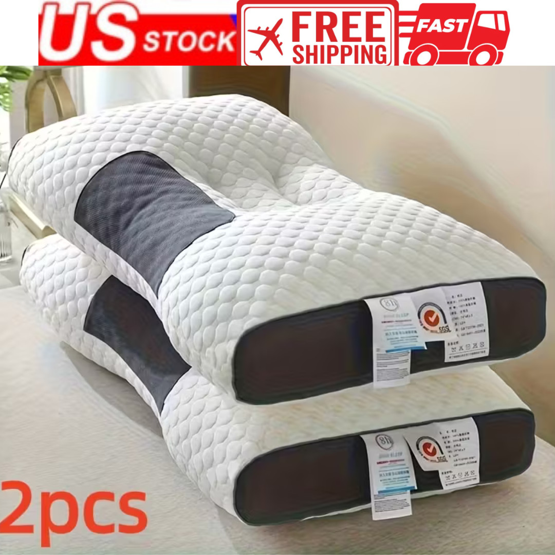2 PCS ERGONOMIC NECK PILLOW HELP MASSAGE, SOFT, ADJUSTABLE SLEEPING 100%