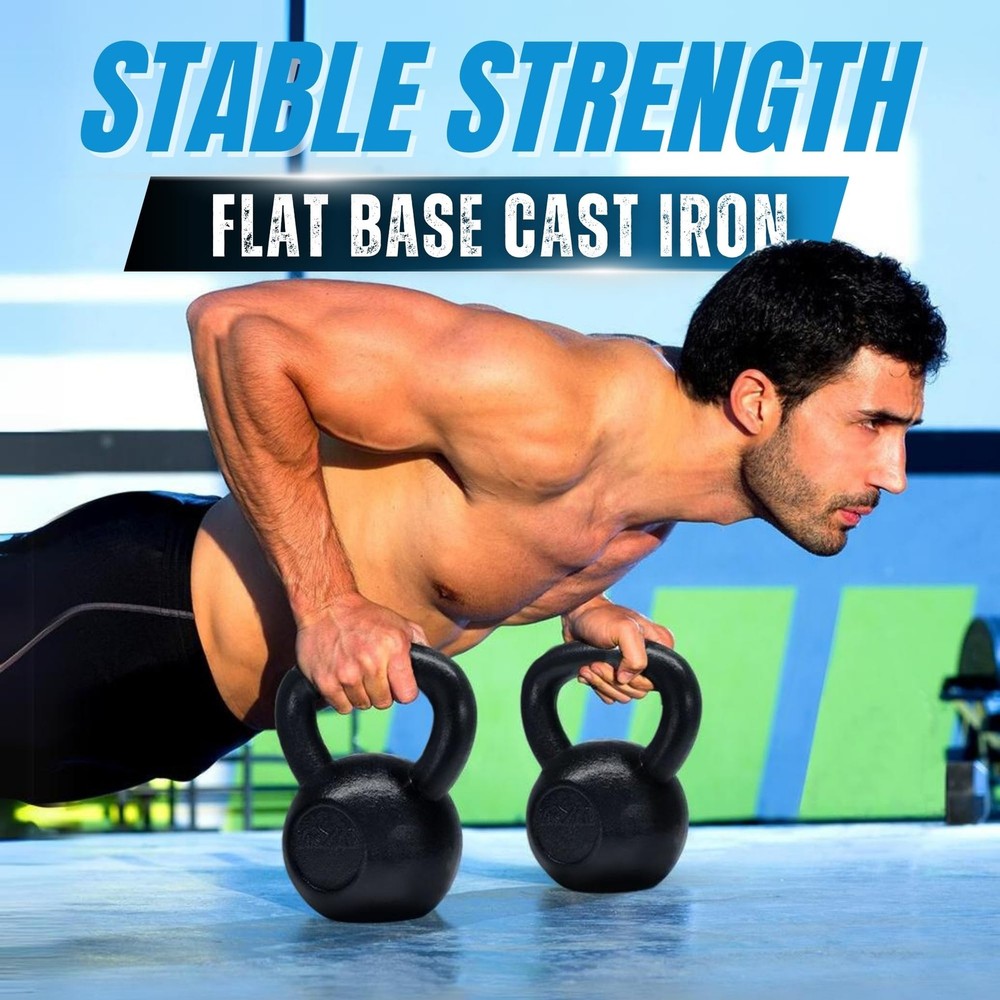 High Quality 15lb Solid Cast Iron Kettlebell Black for Strength Training