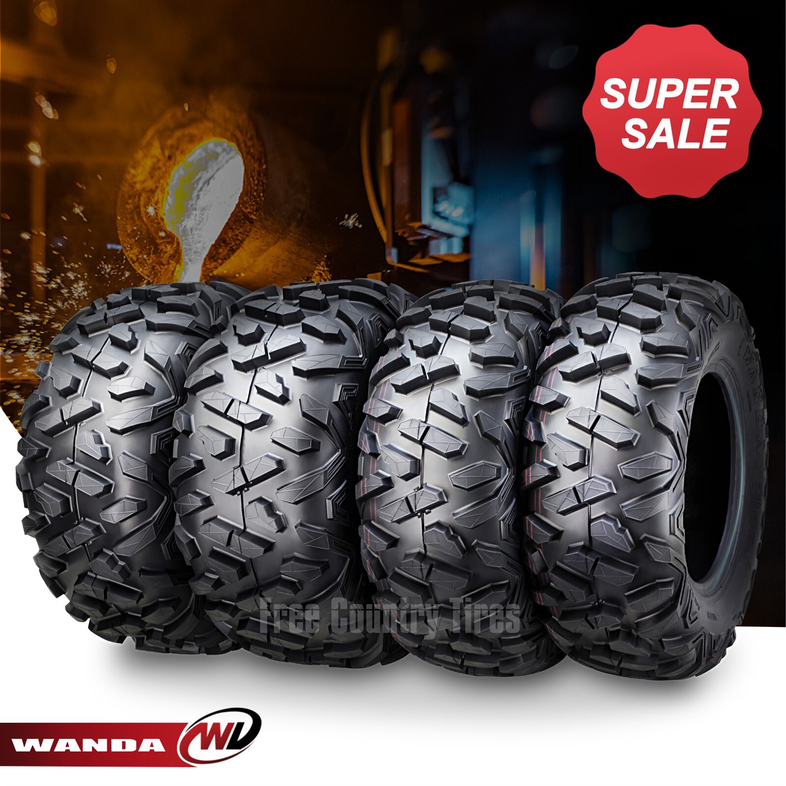 Set 4 WANDA ATV UTV Tires 25x8-12 25x8x12 Front 25x11-10 25x11x10 Rear 6PR