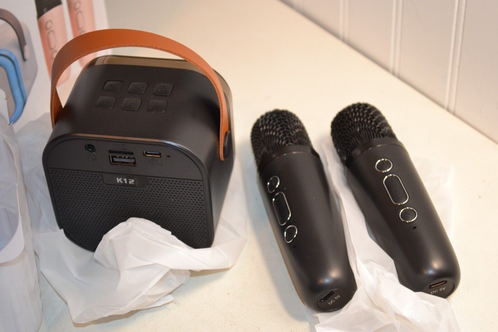 Karaoke Machine BLACK with 2 Wireless Microphones (missing charging cables)