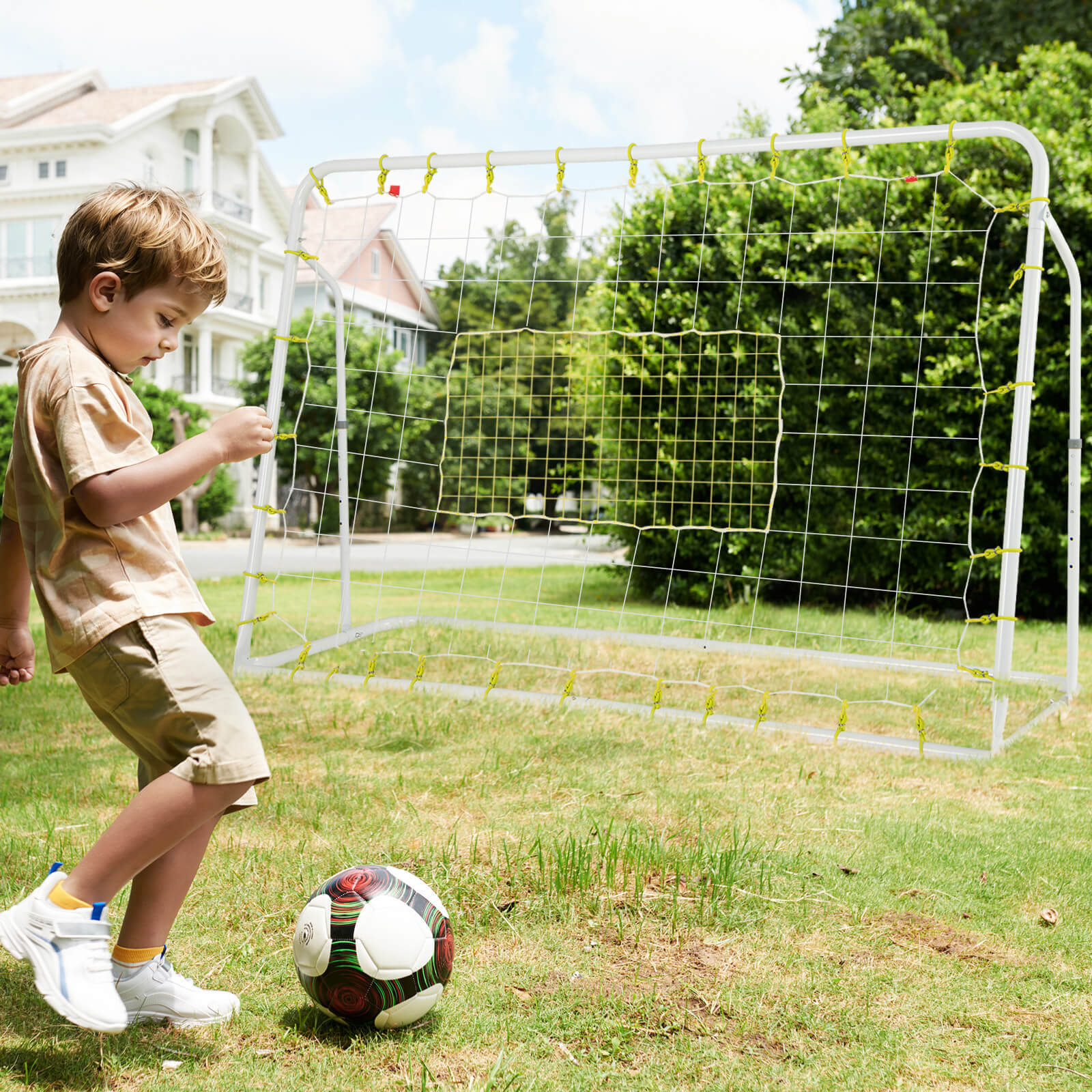 6.1' x 4' Versatile Soccer Rebounder 2 in 1w/ Shooting Auxiliary Area 4 Nails