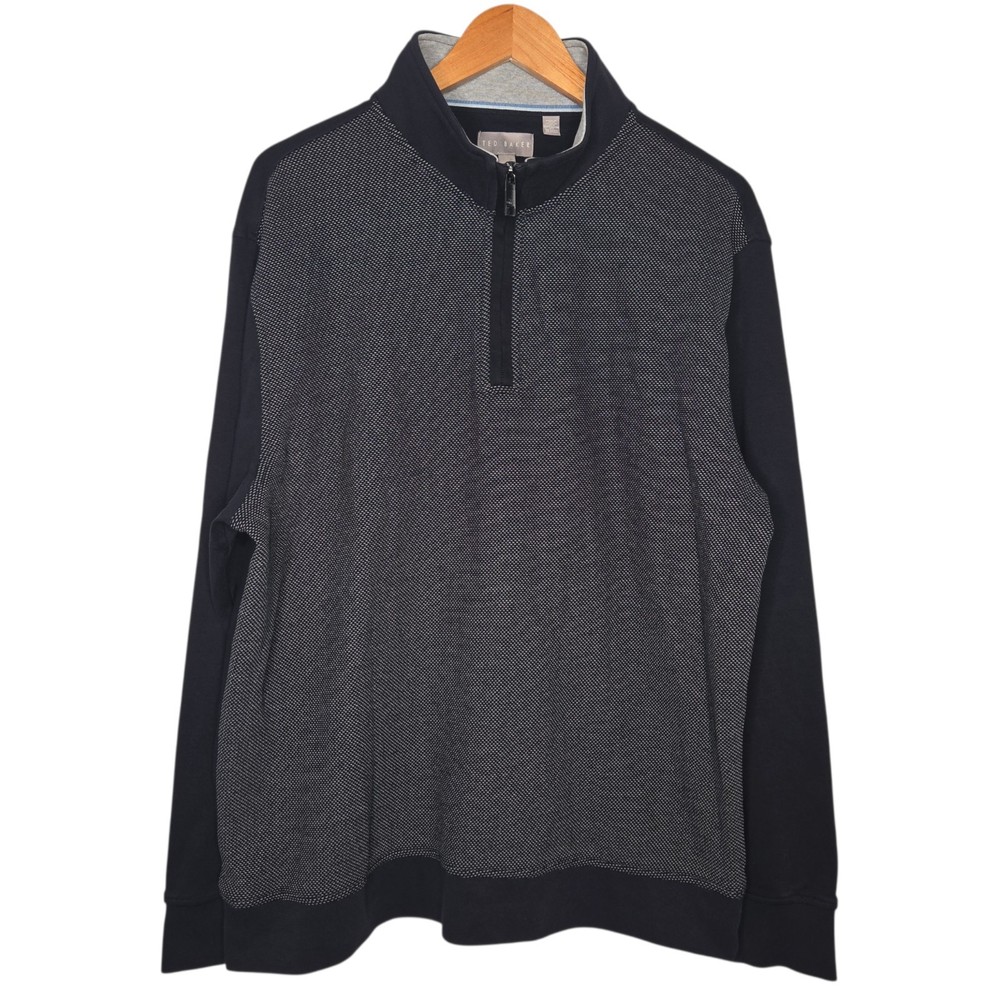 Ted Baker Mens Black Textured Quarter Zip Linstrom Pullover XL