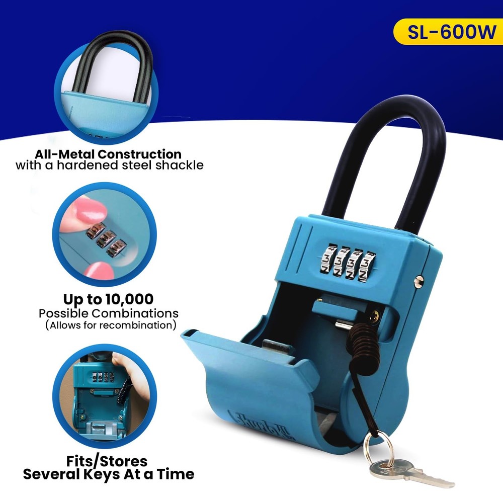 SL-600W Numbered Key Storage Combination Lock Box, Blue, Wall Mount, Safe, Code