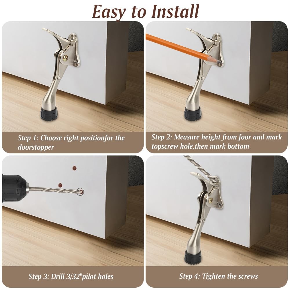 2-Pack 4 inch Kickdown Door Stopper One Touch Adjustable Height White