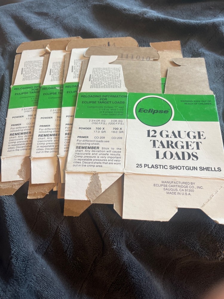 4 Eclipse 12ga. target loads empty shotgun shell boxes